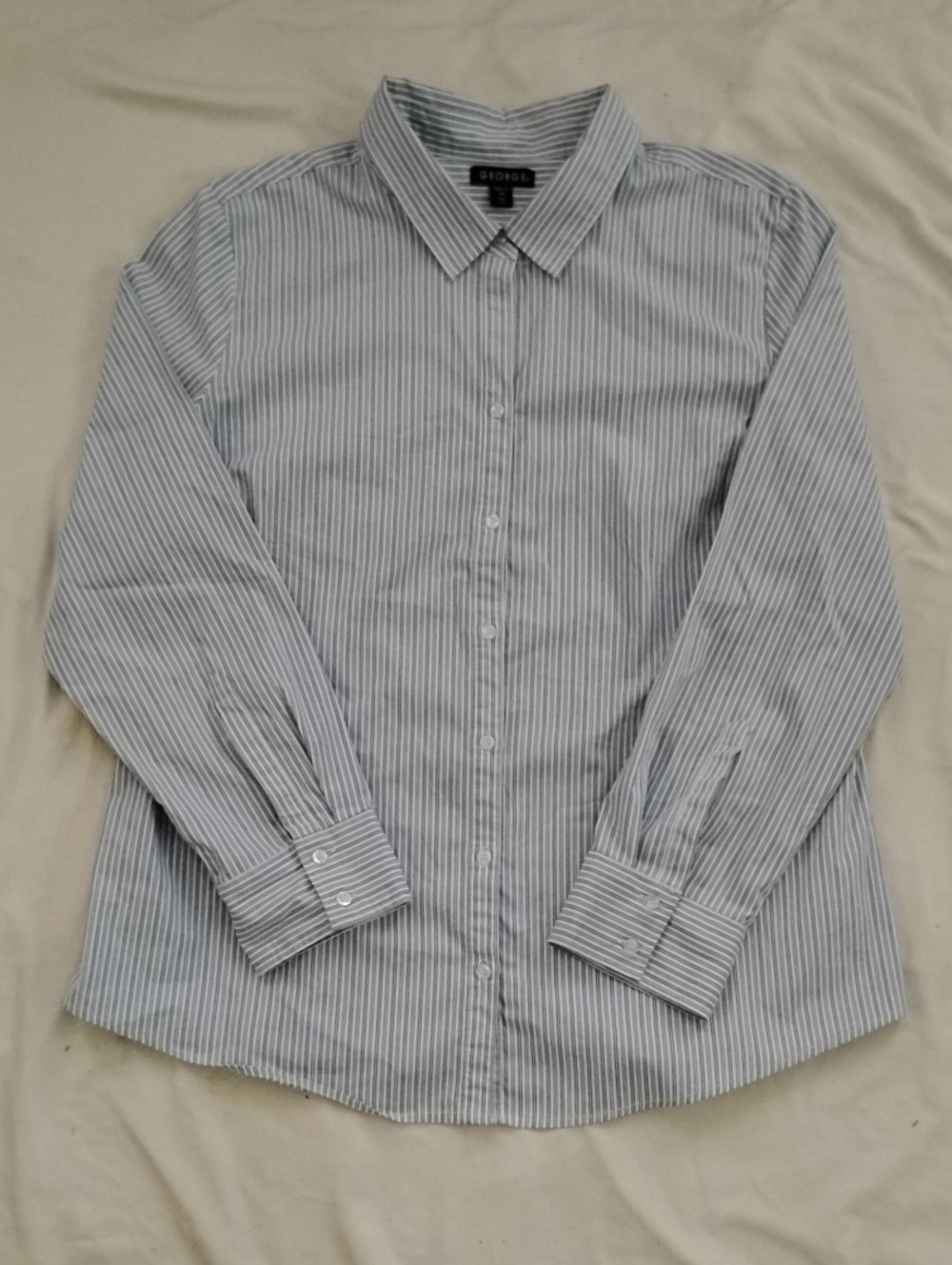 3/$20 George Blue and White Striped Button-Down Shirt